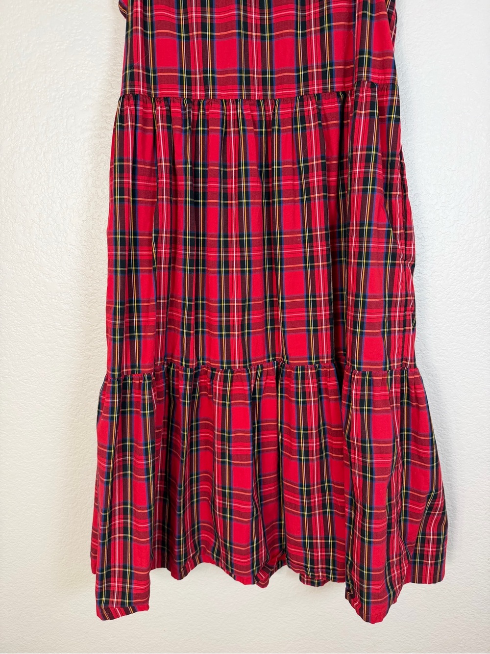 J Crew Christmas Holiday Tartan Red Plaid Ruffle Tiered Midi Dress size 8 $118 - Picture 10 of 13